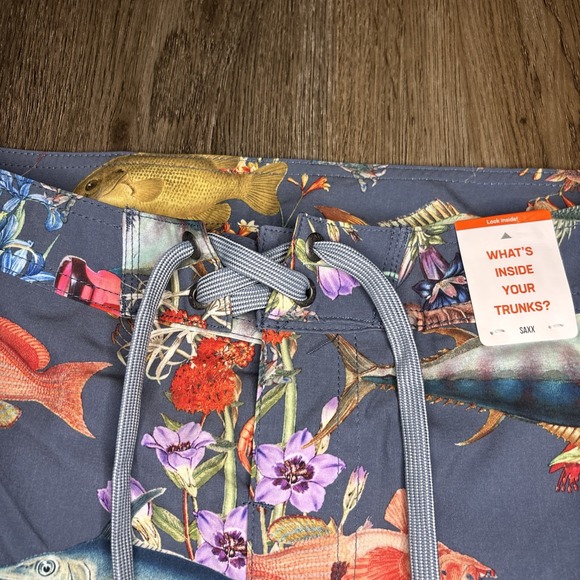 Saxx Betawave 2N1 Boardie 17" Men's 34 Swim Trunks Shorts Ballpark Pouch Fish - Picture 3 of 13